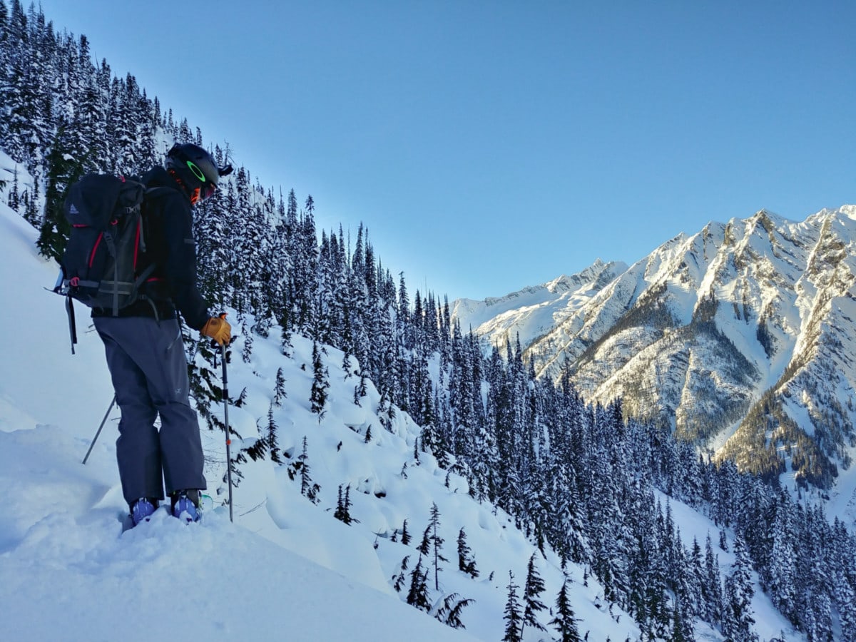 skier looking at cougar mountain