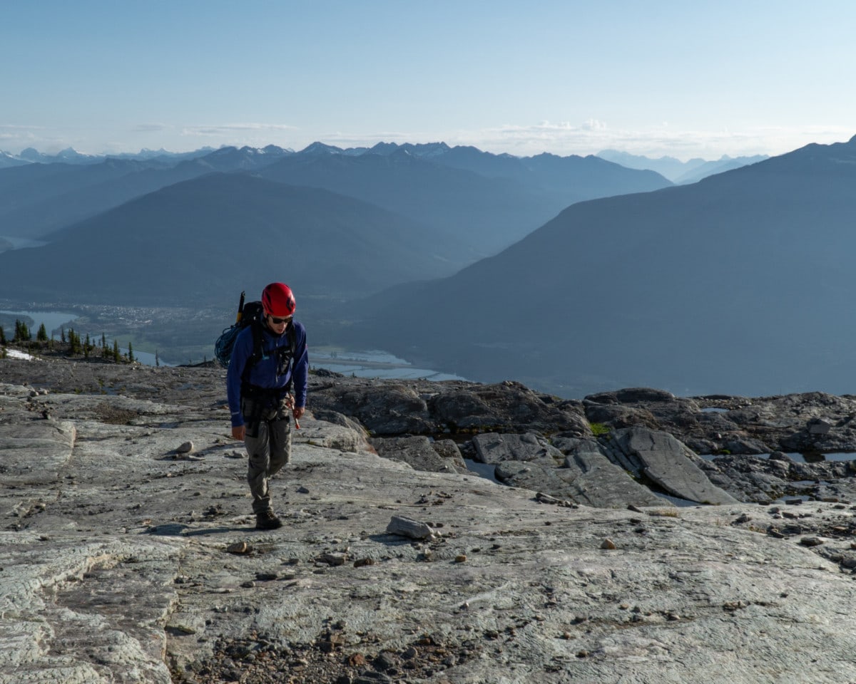 hiker walking the mt begbie alpine flats