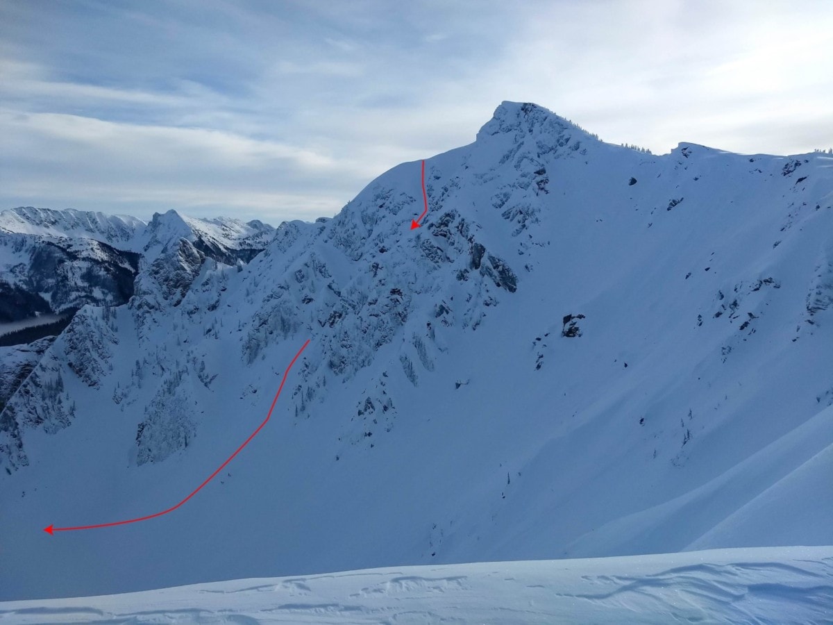 skiable couloir off goat peak