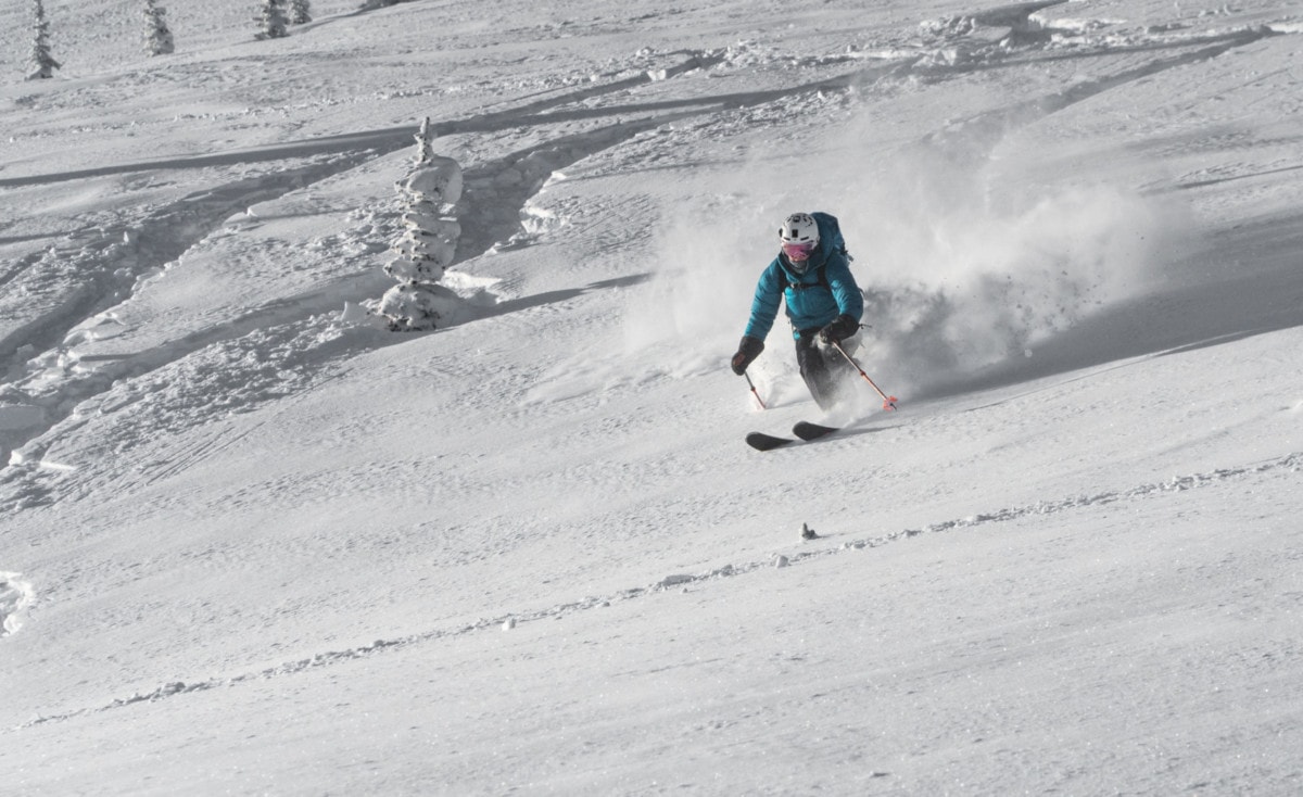 skier charging down the mt macpherson southeast face
