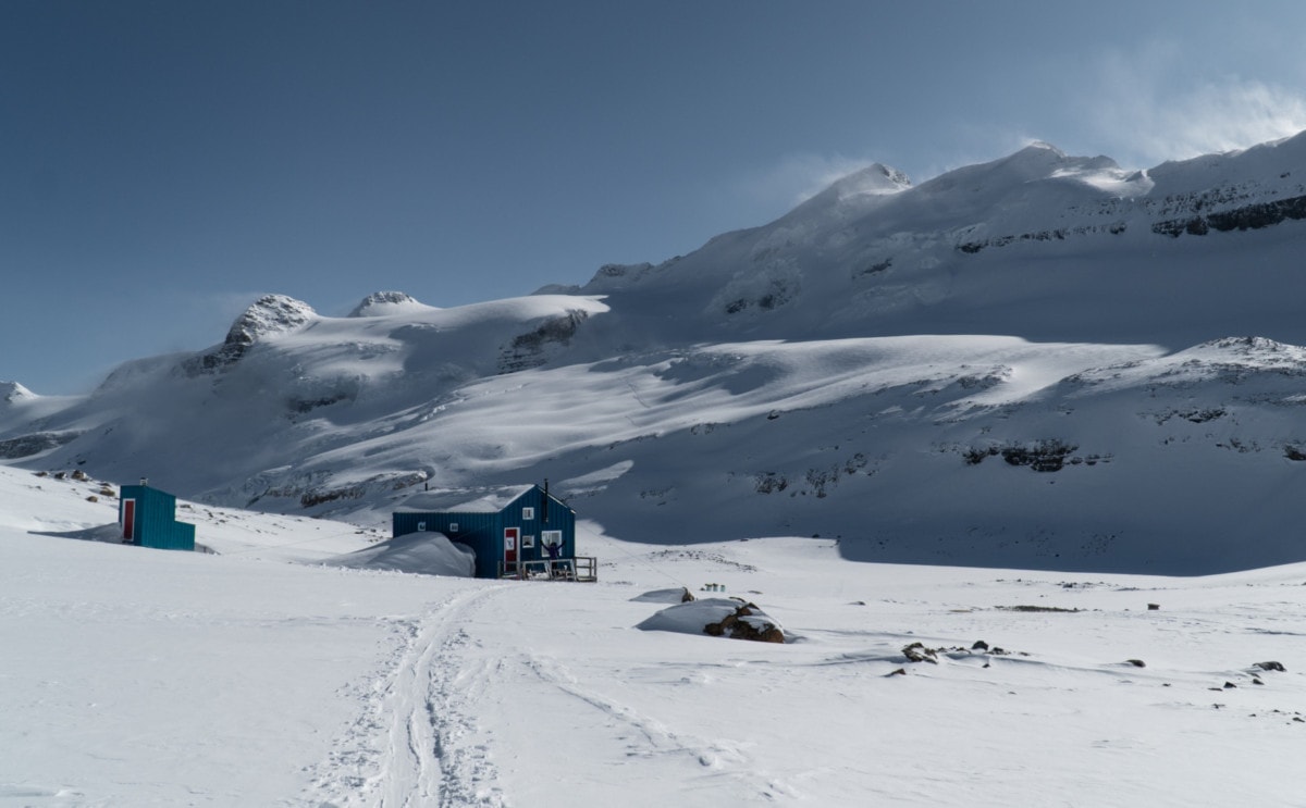 view of the balfour hut at the toe of the vulture glacier