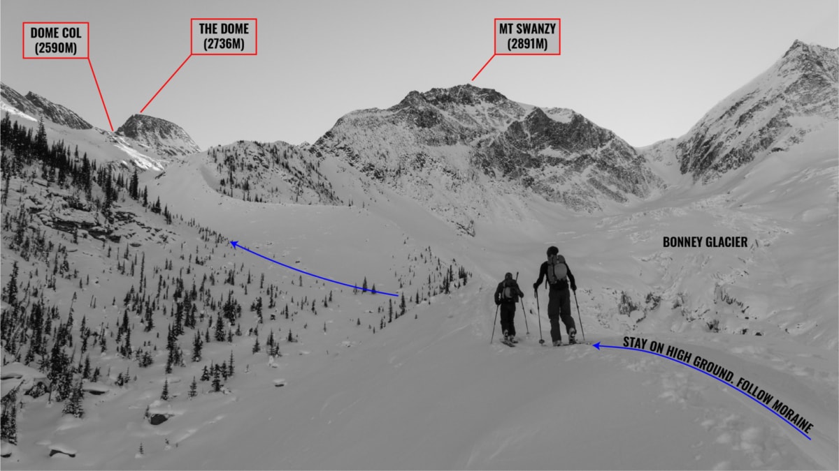 ascent to the dome col through the lily glacier lower section