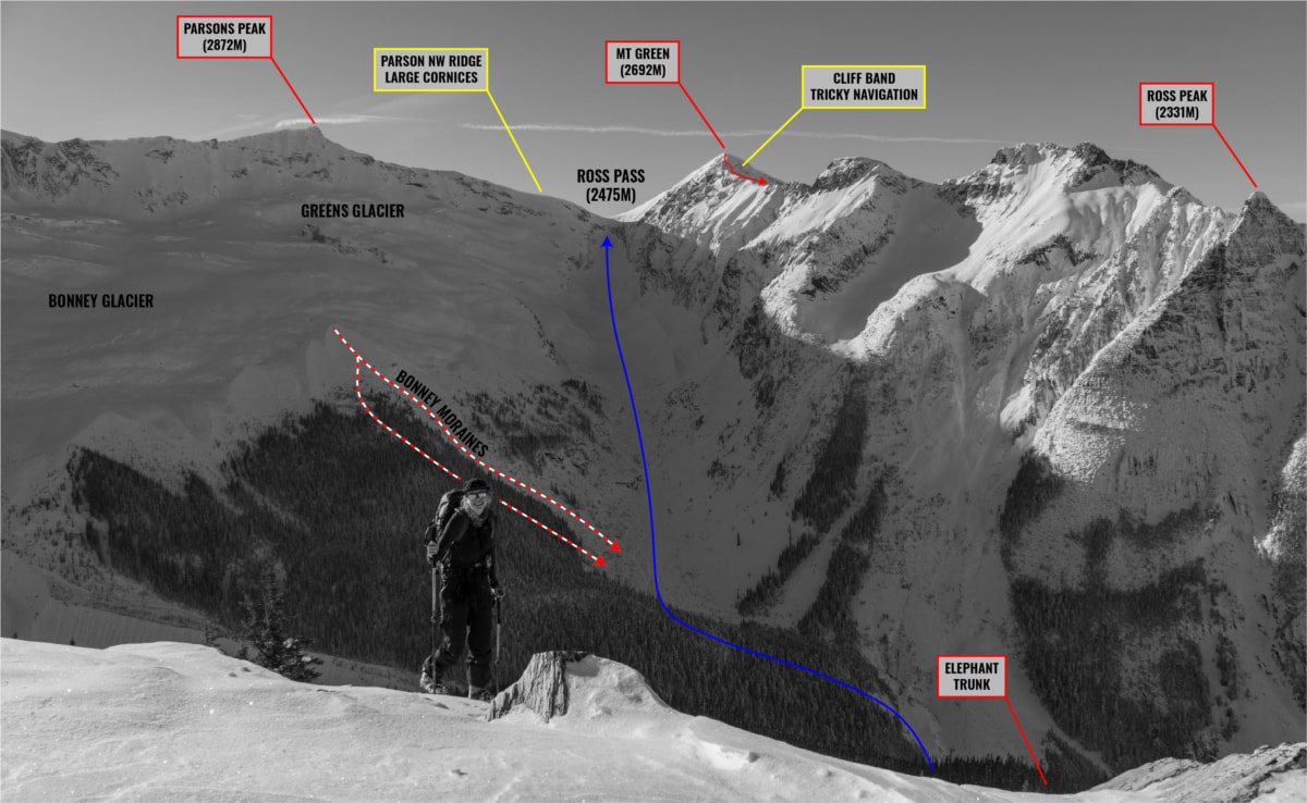 ascent route of mt green through the loop brook valley