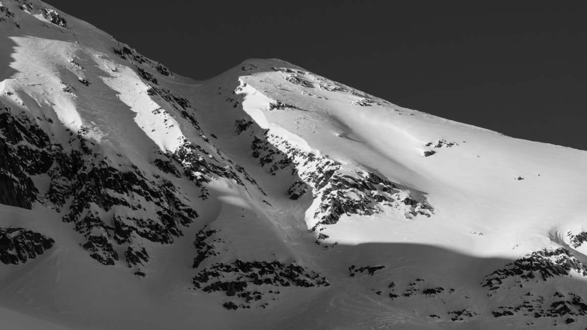 close up view of skiers left ursus minor se couloir