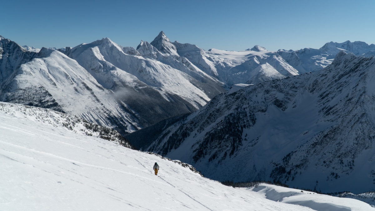 ski tourer climbing the ursus minor shoulder