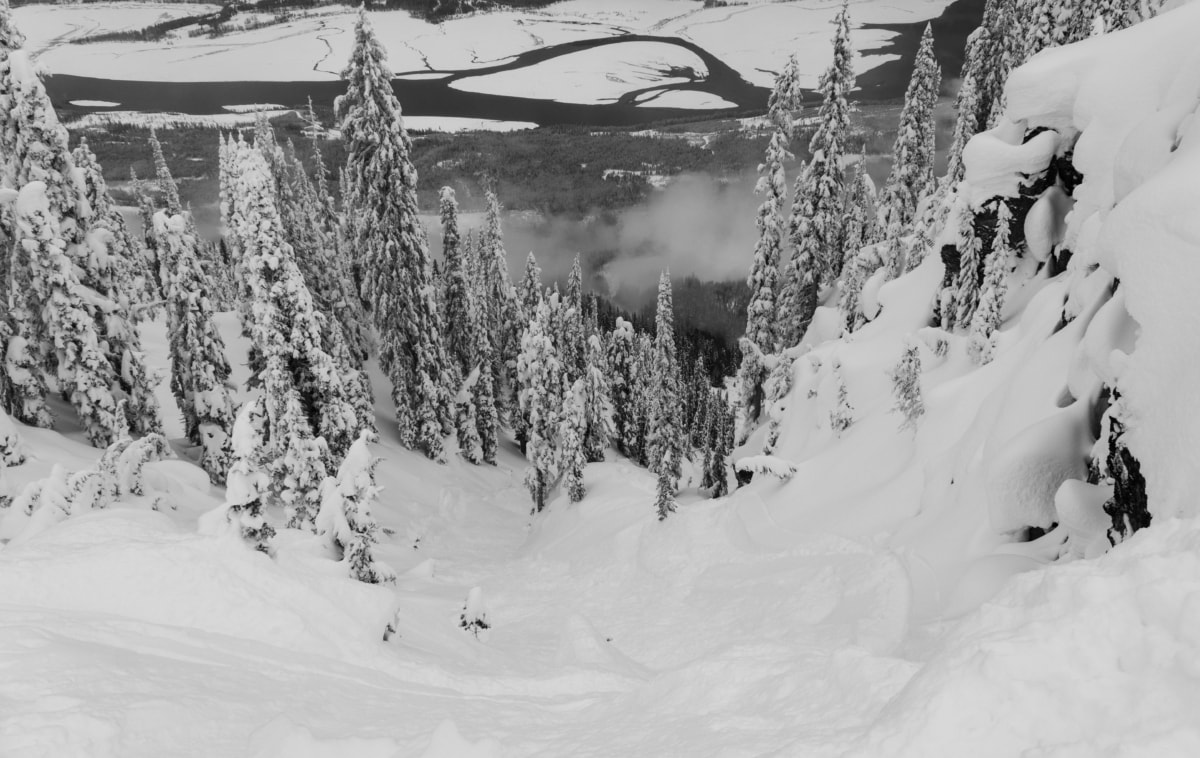 view of 112 chute on begbie shoulder from above