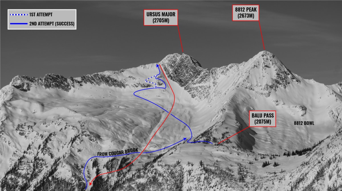 view of christmas couloir from mt afton with overlay