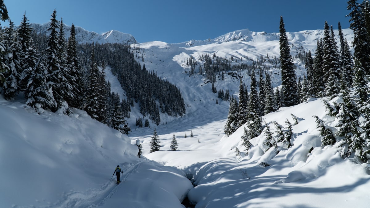 ski touring along the loop brook