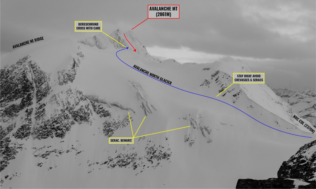 view of avalanche north glacier to nw couloir