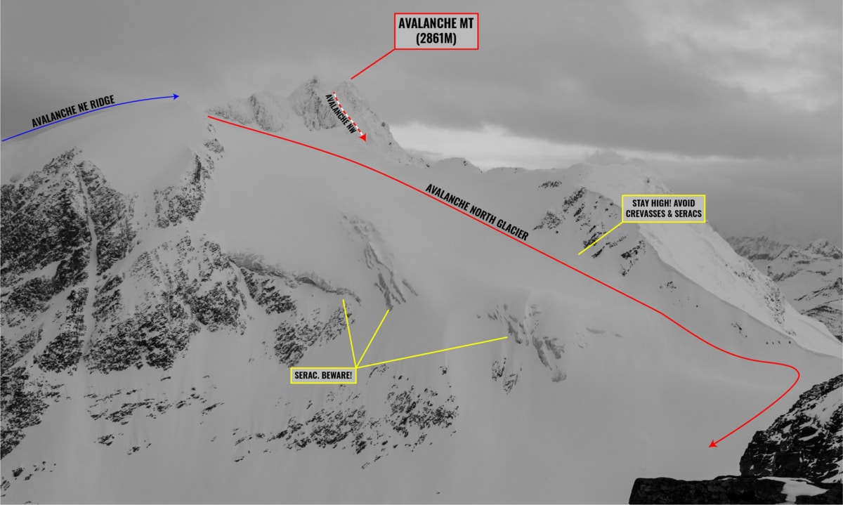 view of avalanche north glacier with overlay