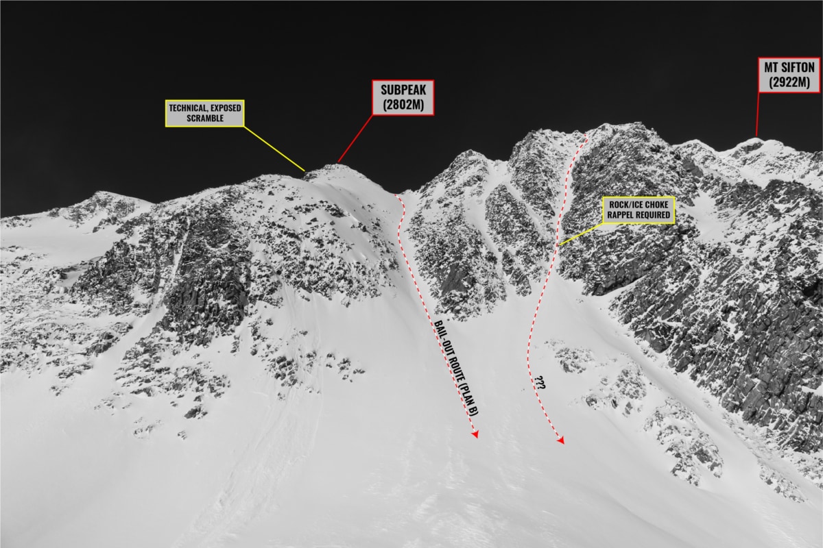 view of mt sifton south face alternate descent with overlay