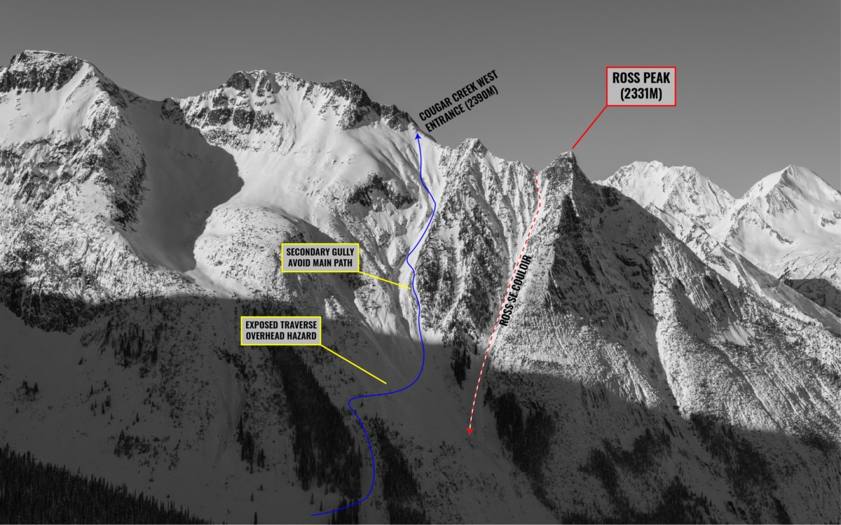 view of se face of ross peak and ascent to the entrance of cougar creek west