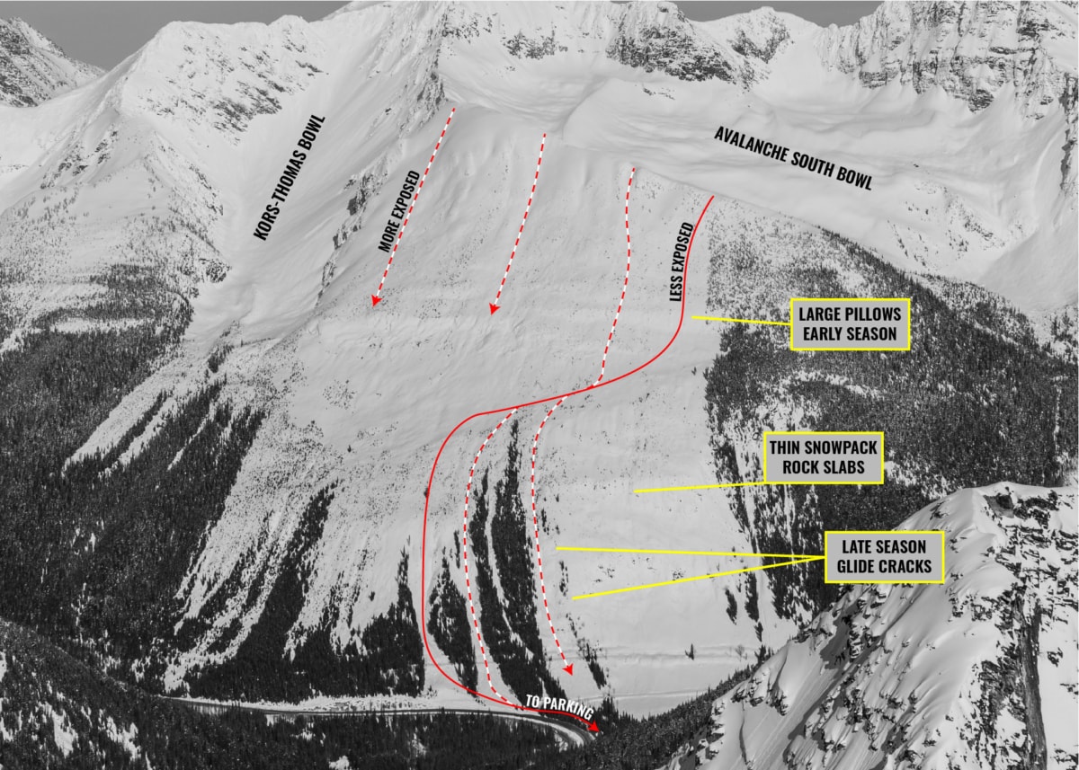 close up view of avalanche crest route