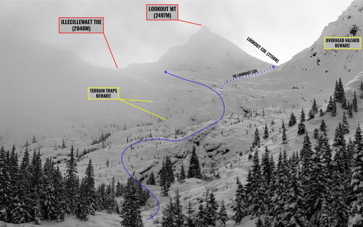 ascent to illecillewaet glacier with overlay