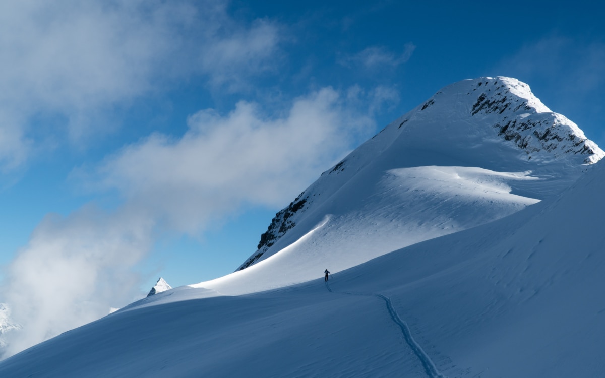 skier traversing over the bruins glacier