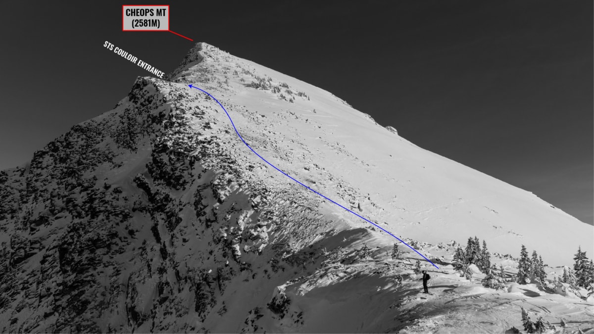 detail look at cheops north face and sts couloir entrance