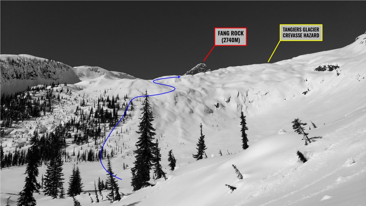 overview of tangiers valley below glacier on the bostock revelstoke traverse