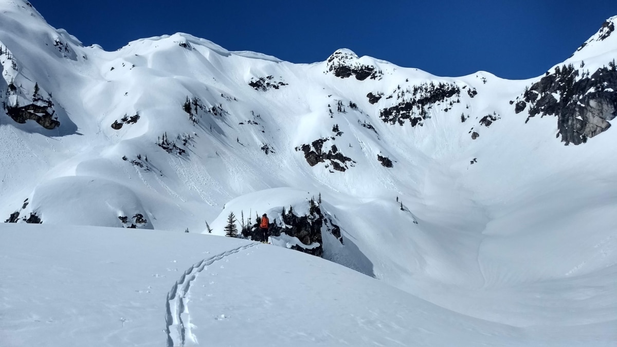 skier approaching jade lake