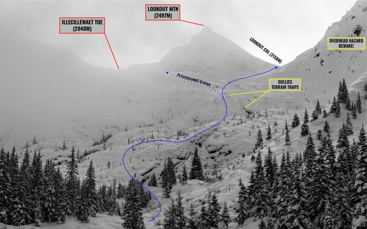 ascent to lookout col with overlay