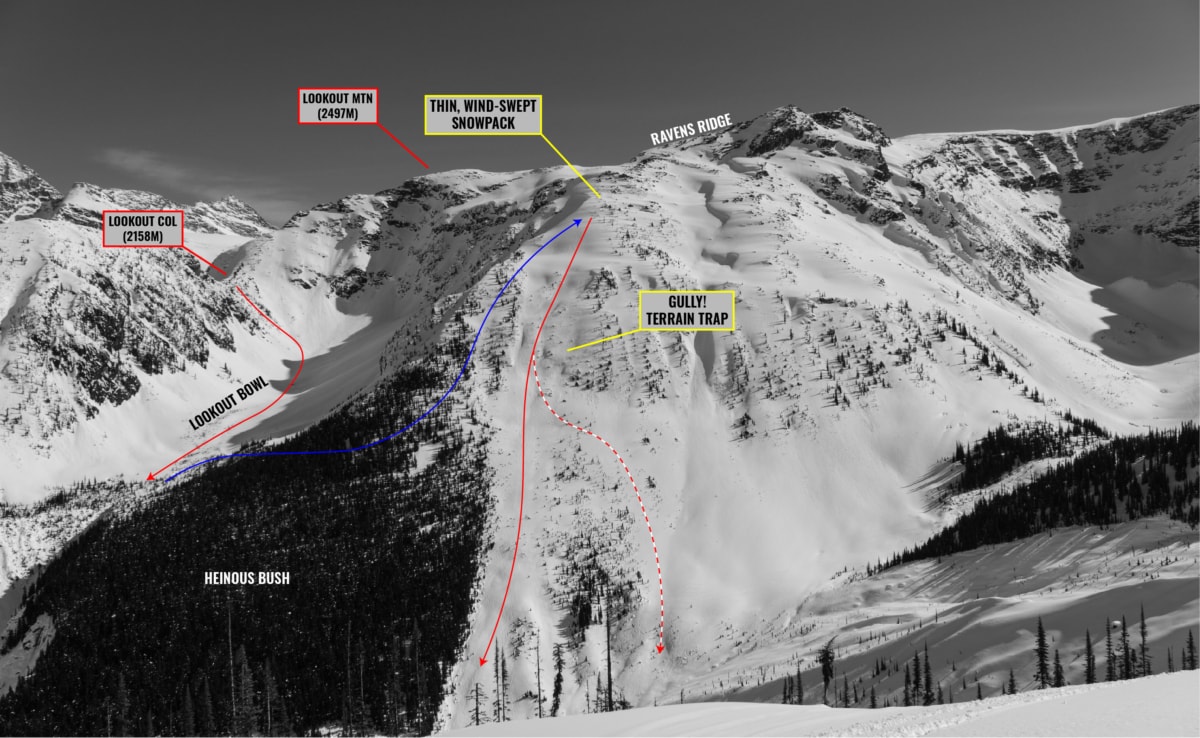 descent of the ravens from lookout bowl with overlay