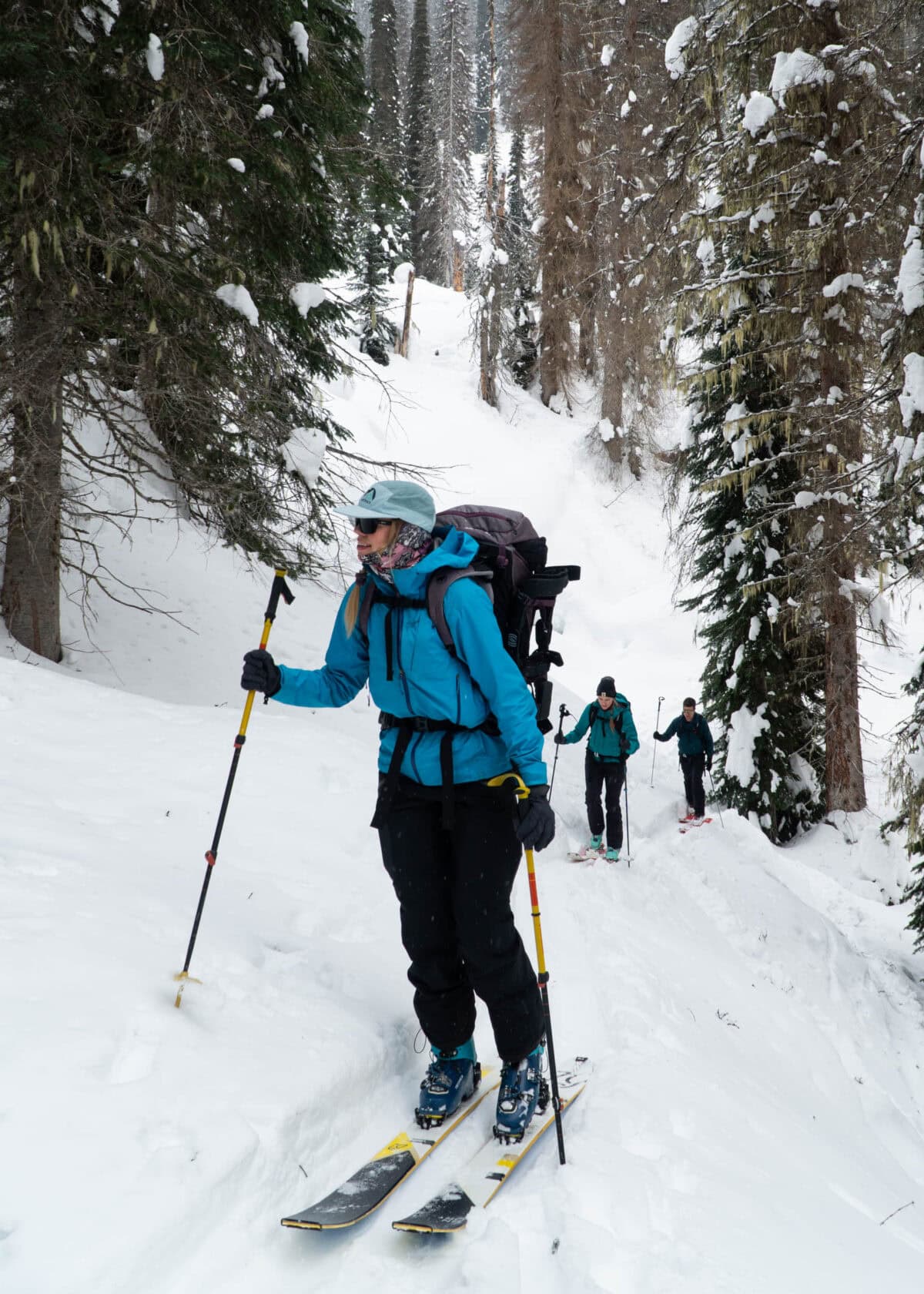 ski tourer climbing up the bostock trail