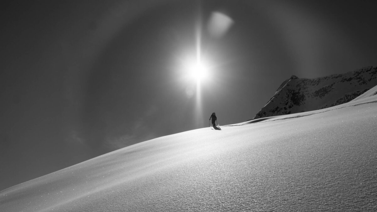 ski touring under the sun