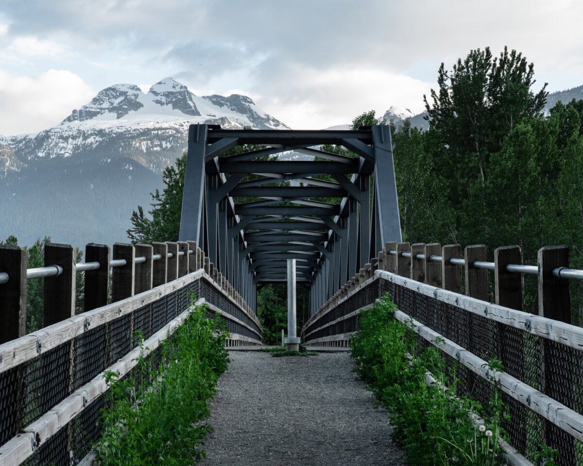 mt begbie in revelstoke from the illecillewaet bridge