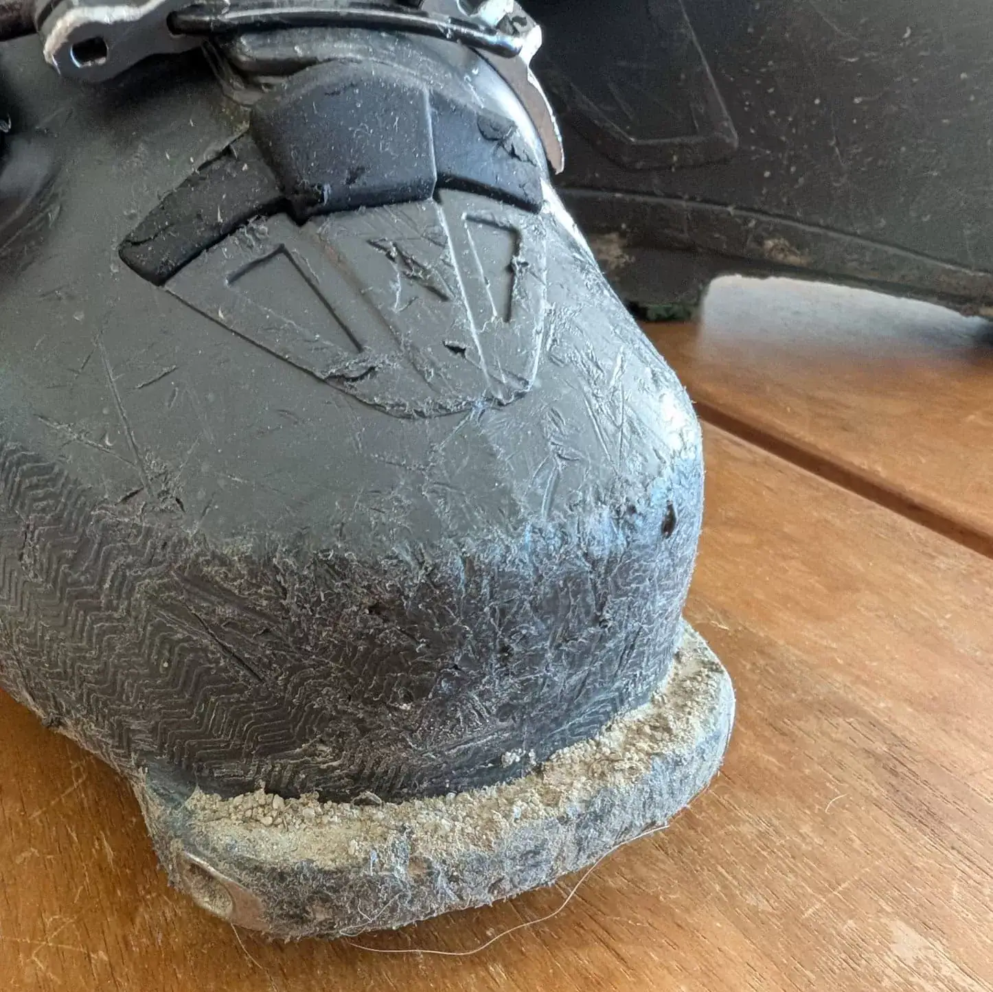 close up view of ski touring boots toe welt