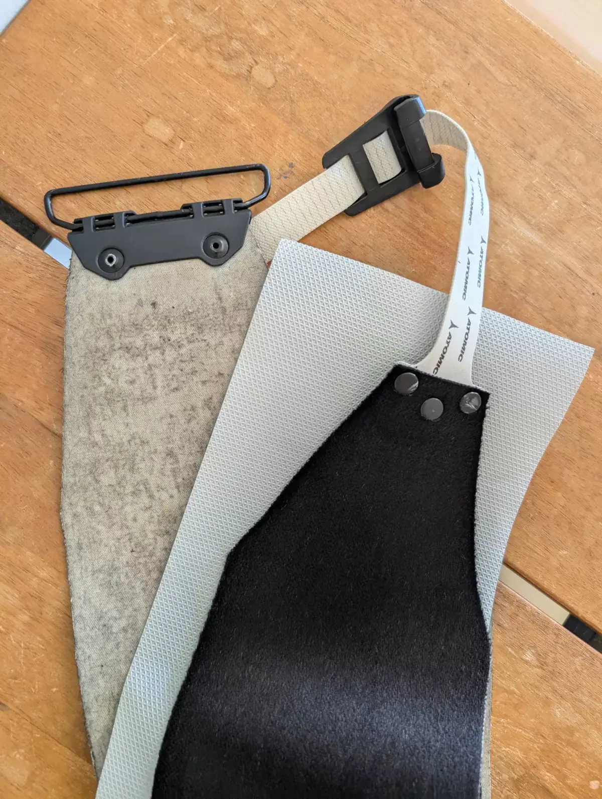 close up view of the plush and adhesive side of ski touring climbing skins