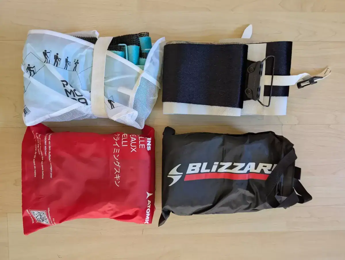 overhead view of climbing skins for ski touring or splitboarding