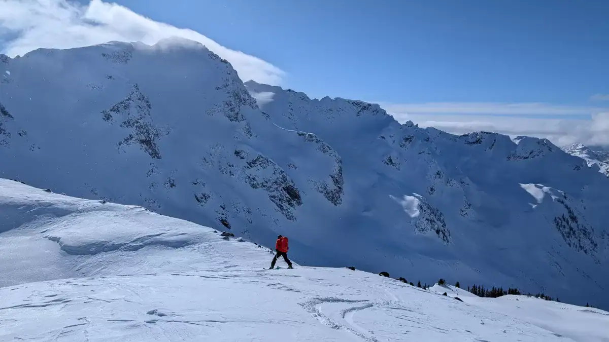 winter backcountry terrain for a heli ski guide in the mountains